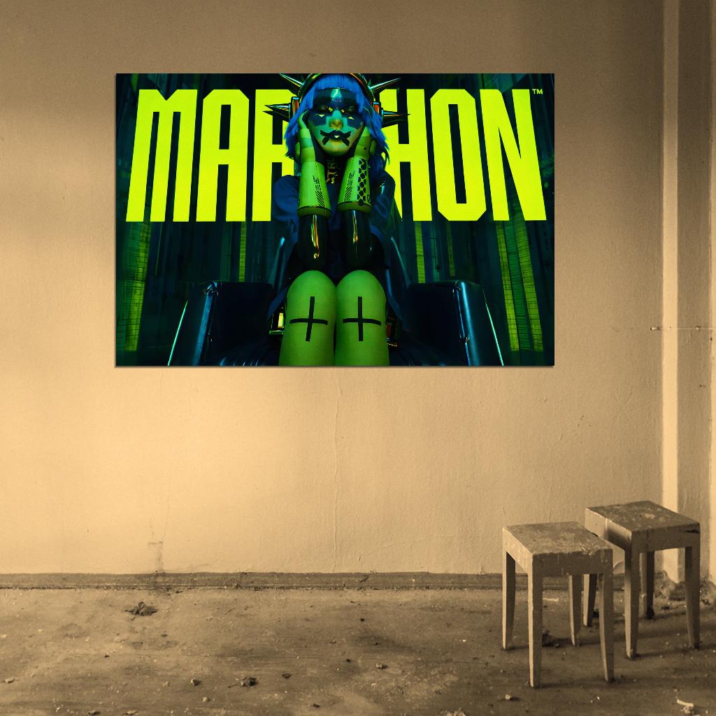 Marathon Game Vandal Glitch Cute Girl Wall Art Print Poster