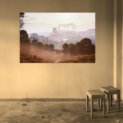 ARC Raiders Poster Giant Spider Robot Concept Art Epic Retro Sci-Fi Landscape Video Game Wall Decor