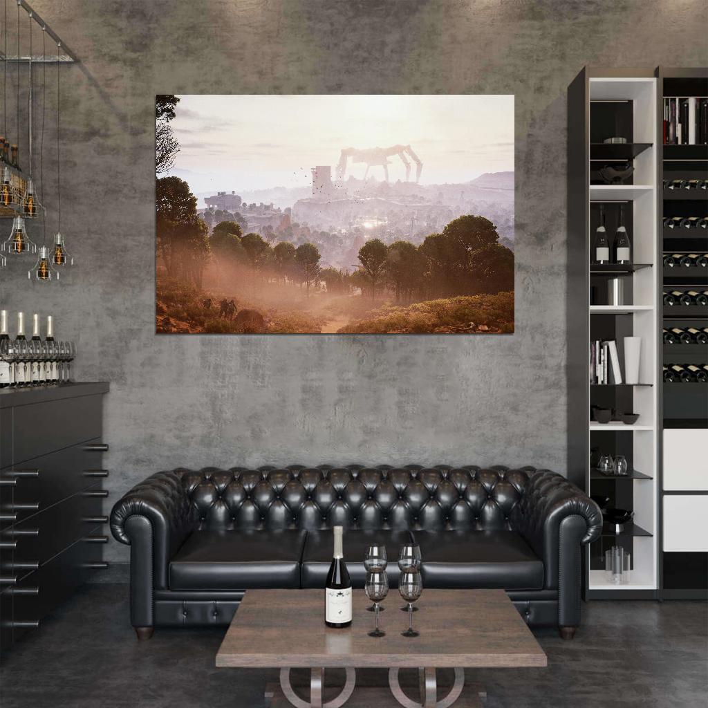 ARC Raiders Poster Giant Spider Robot Concept Art Epic Retro Sci-Fi Landscape Video Game Wall Decor