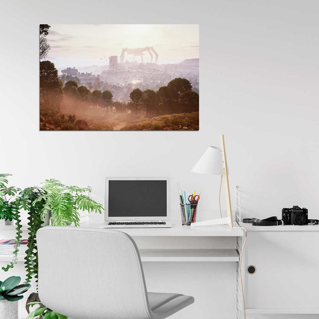 ARC Raiders Poster Giant Spider Robot Concept Art Epic Retro Sci-Fi Landscape Video Game Wall Decor