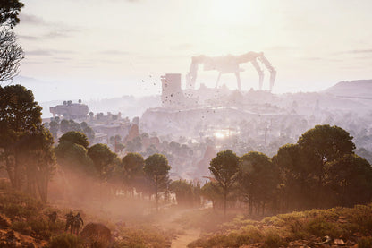 ARC Raiders Poster Giant Spider Robot Concept Art Epic Retro Sci-Fi Landscape Video Game Wall Decor