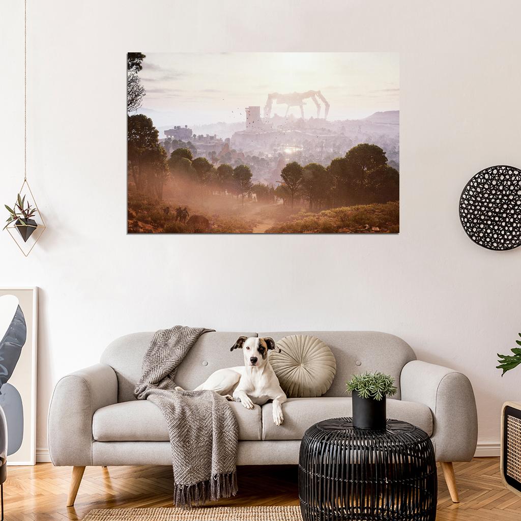 ARC Raiders Poster Giant Spider Robot Concept Art Epic Retro Sci-Fi Landscape Video Game Wall Decor